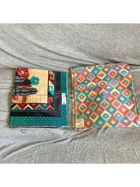 None Other - Two Vintage Southwestern Cotton Fabrics Geometric & Desert Cactus